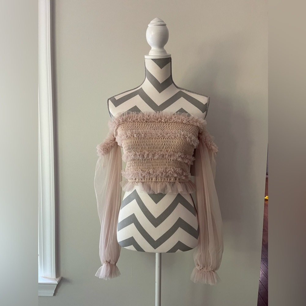 Lizard Thicket Cream Ruffle Crop Top